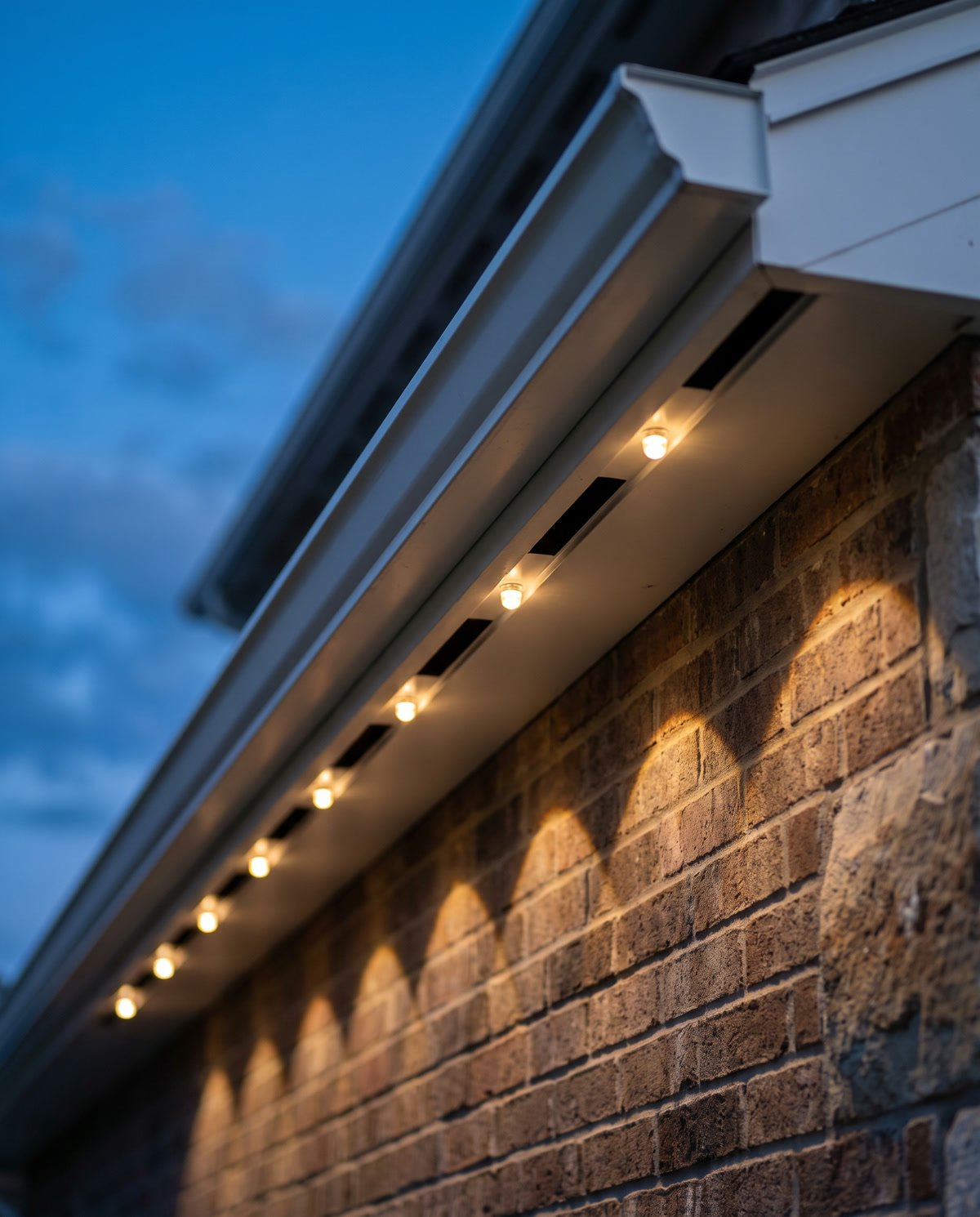 Close view of the lighting track mounted under the fascia